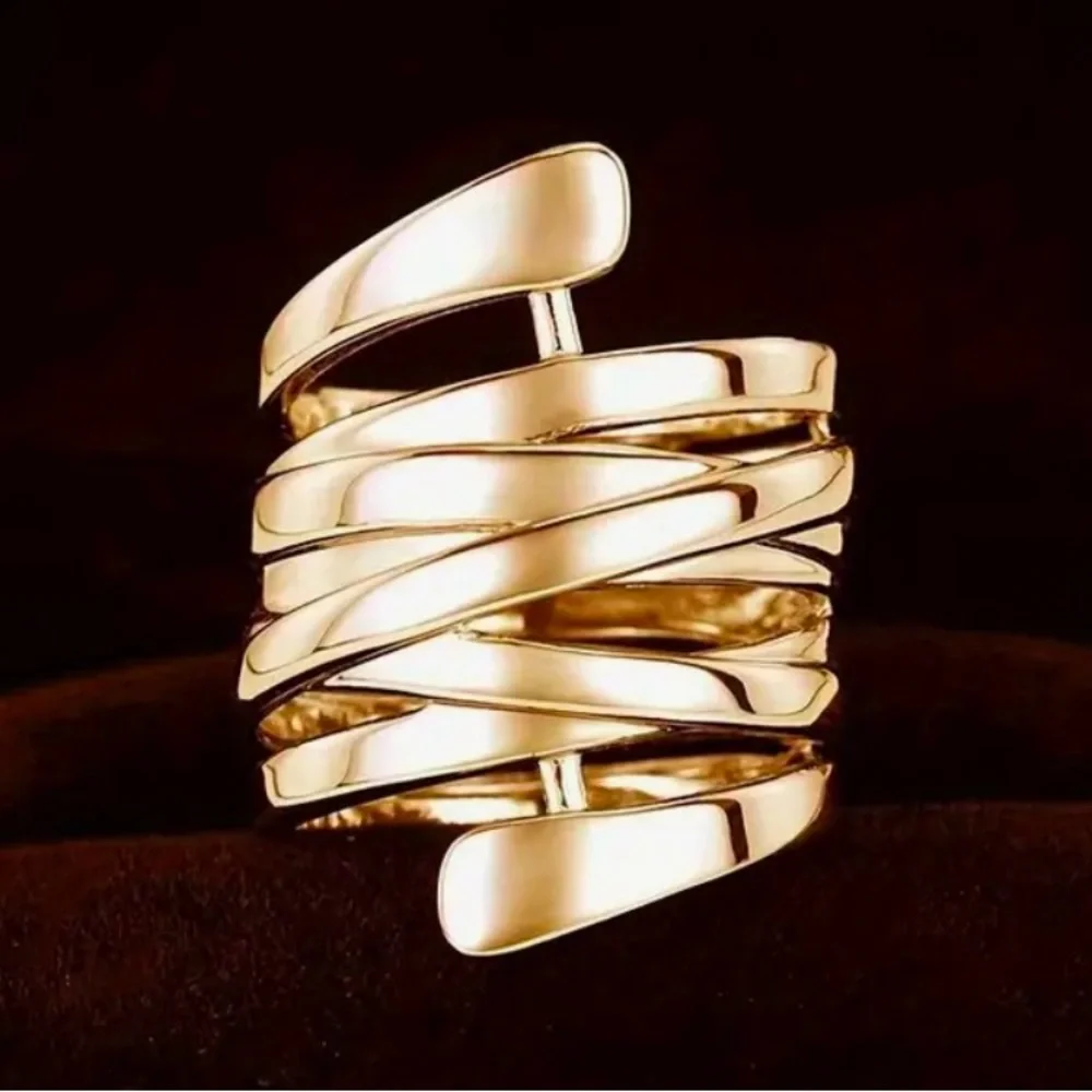 Gold Wrap Statement Ring — Adjustable Chic Fashion Ring (Size 5) - Picture 3 of 6